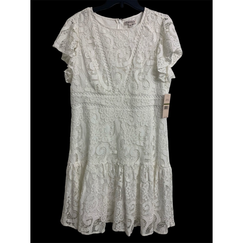 NWT Nanette Lepore Cannoli Cream Lace Mini Dress Flutter Sleeve 14